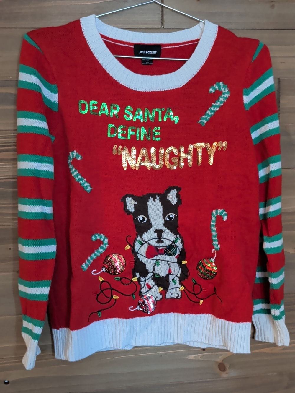Joe Boxer Red Holiday Sweater with Puppy and Candy Cane Accents